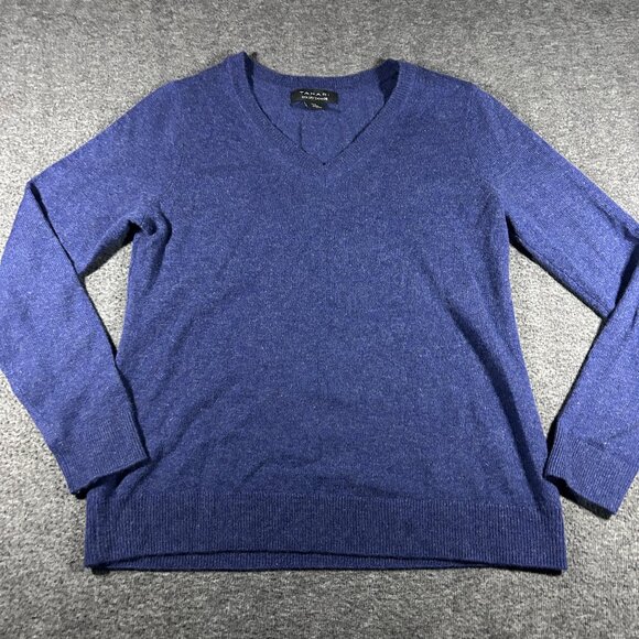 Tahari Women’s 100% 2 Ply Cashmere V-Neck Sweater Navy Blue Size M - Picture 1 of 10